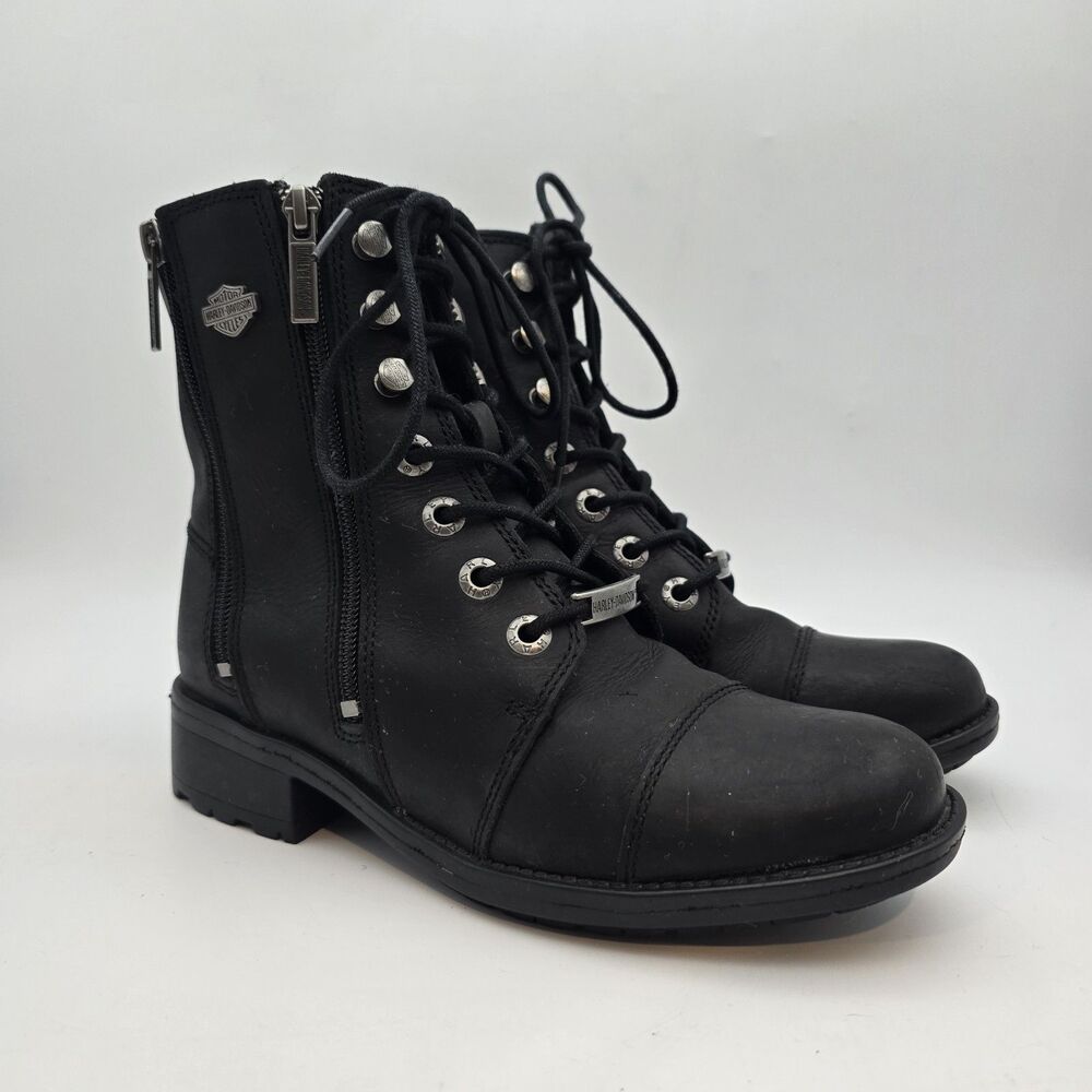 Harley-Davidson Women's Summerdale Black Zip Up Lace Work Boot Size 6M 4UK 37EUR